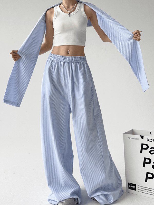 Detachable Tie Striped Wide‑Leg Pants - COPPING THREADS - CT Select