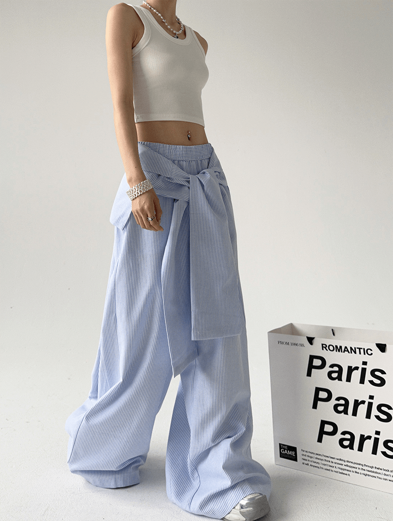 Detachable Tie Striped Wide‑Leg Pants - COPPING THREADS - CT Select