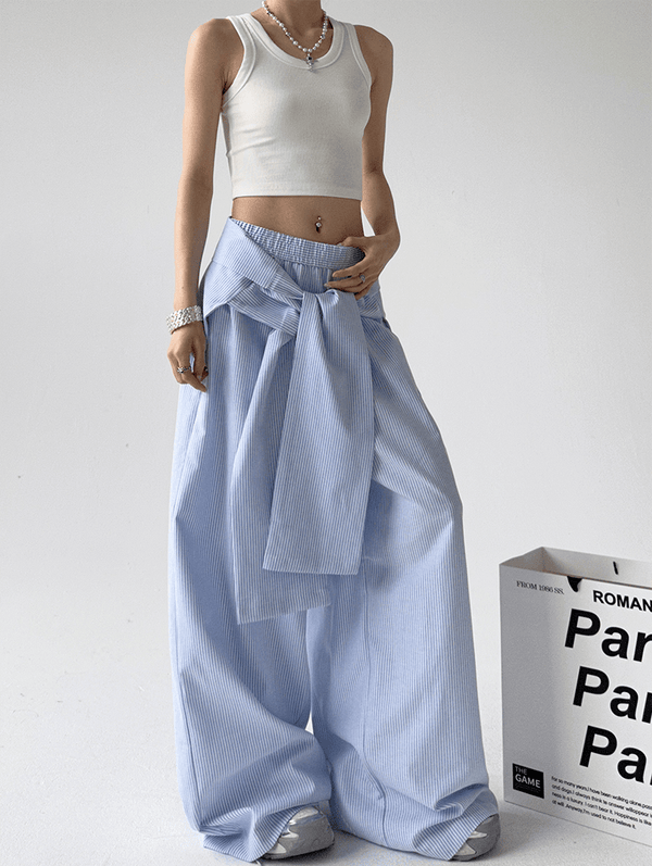 Detachable Tie Striped Wide‑Leg Pants - COPPING THREADS - CT Select