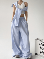 Detachable Tie Striped Wide‑Leg Pants - COPPING THREADS - CT Select