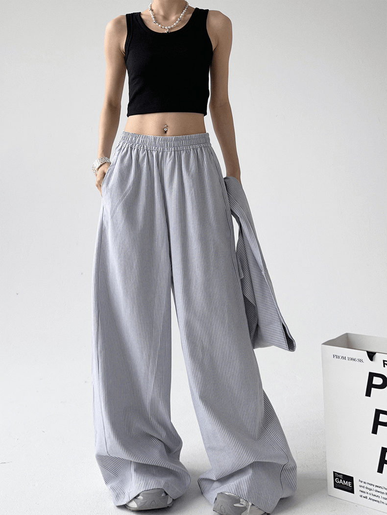 Detachable Tie Striped Wide‑Leg Pants - COPPING THREADS - CT Select