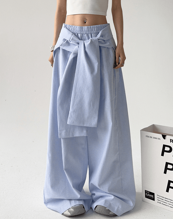 Detachable Tie Striped Wide‑Leg Pants - COPPING THREADS - CT Select