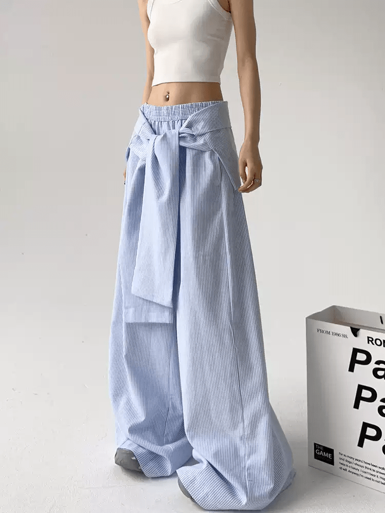 Detachable Tie Striped Wide‑Leg Pants - COPPING THREADS - CT Select