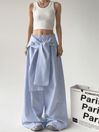 Detachable Tie Striped Wide‑Leg Pants - COPPING THREADS - CT Select