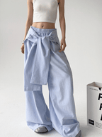 Detachable Tie Striped Wide‑Leg Pants - COPPING THREADS - CT Select
