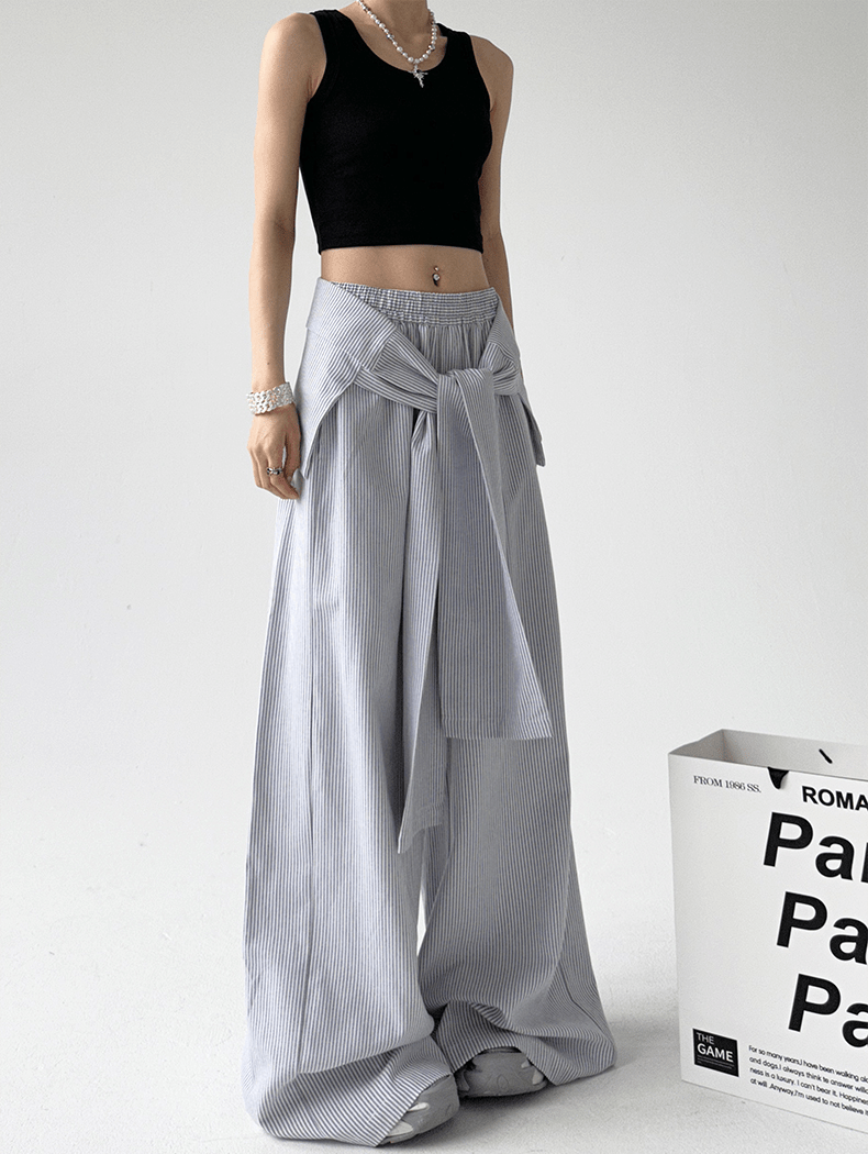Detachable Tie Striped Wide‑Leg Pants - COPPING THREADS - CT Select