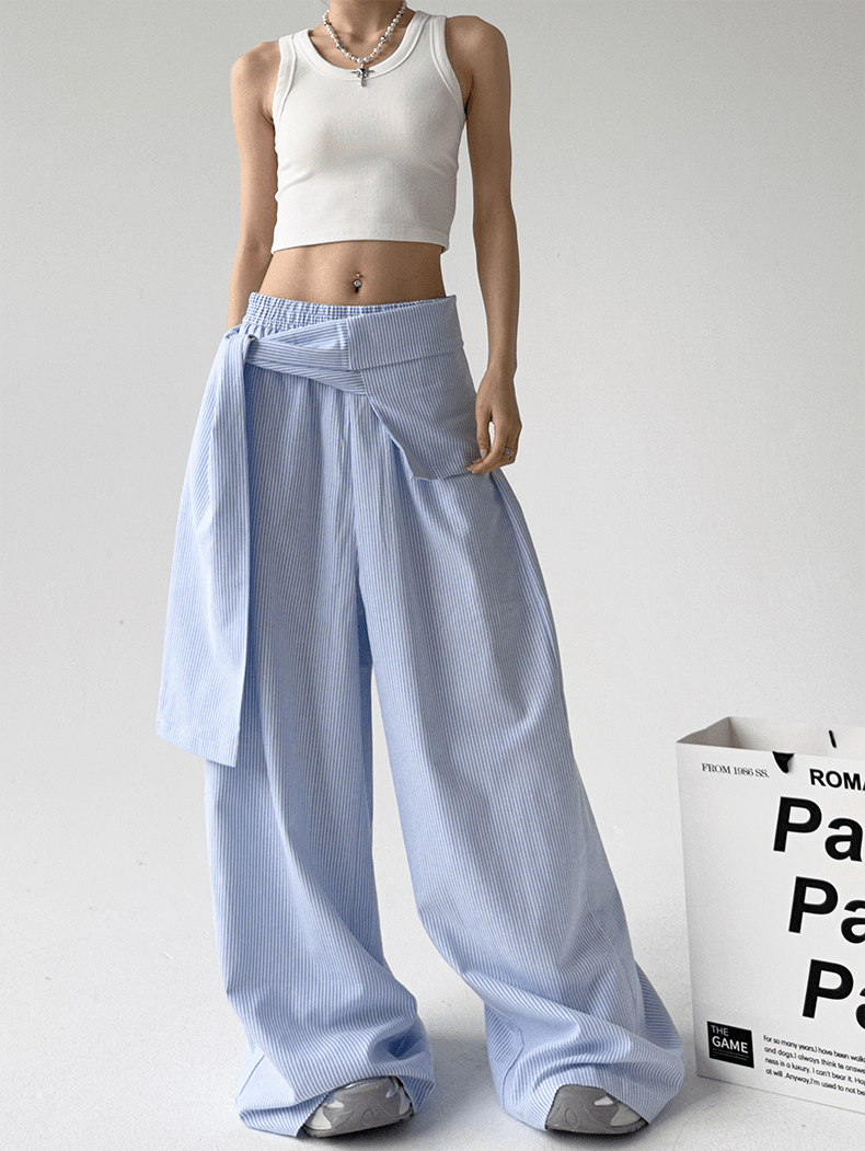 Detachable Tie Striped Wide‑Leg Pants - COPPING THREADS - CT Select