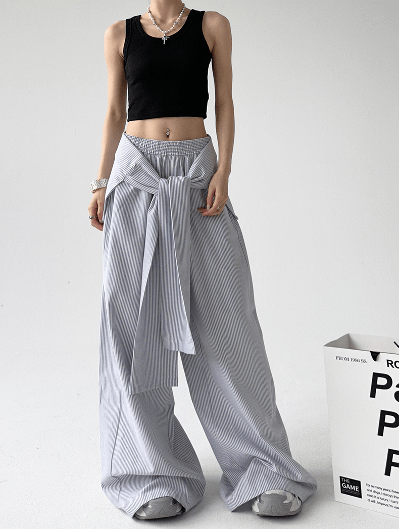 Detachable Tie Striped Wide‑Leg Pants - COPPING THREADS - CT Select