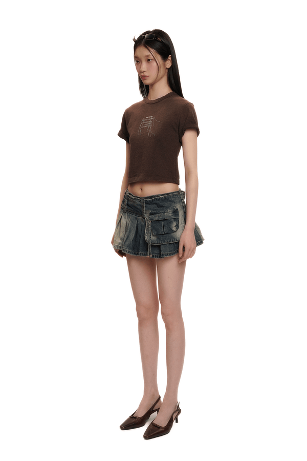 Detachable Utility Belt Vintage Pleated Denim Skirt - COPPING THREADS - MOROMORO