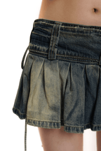Detachable Utility Belt Vintage Pleated Denim Skirt - COPPING THREADS - MOROMORO