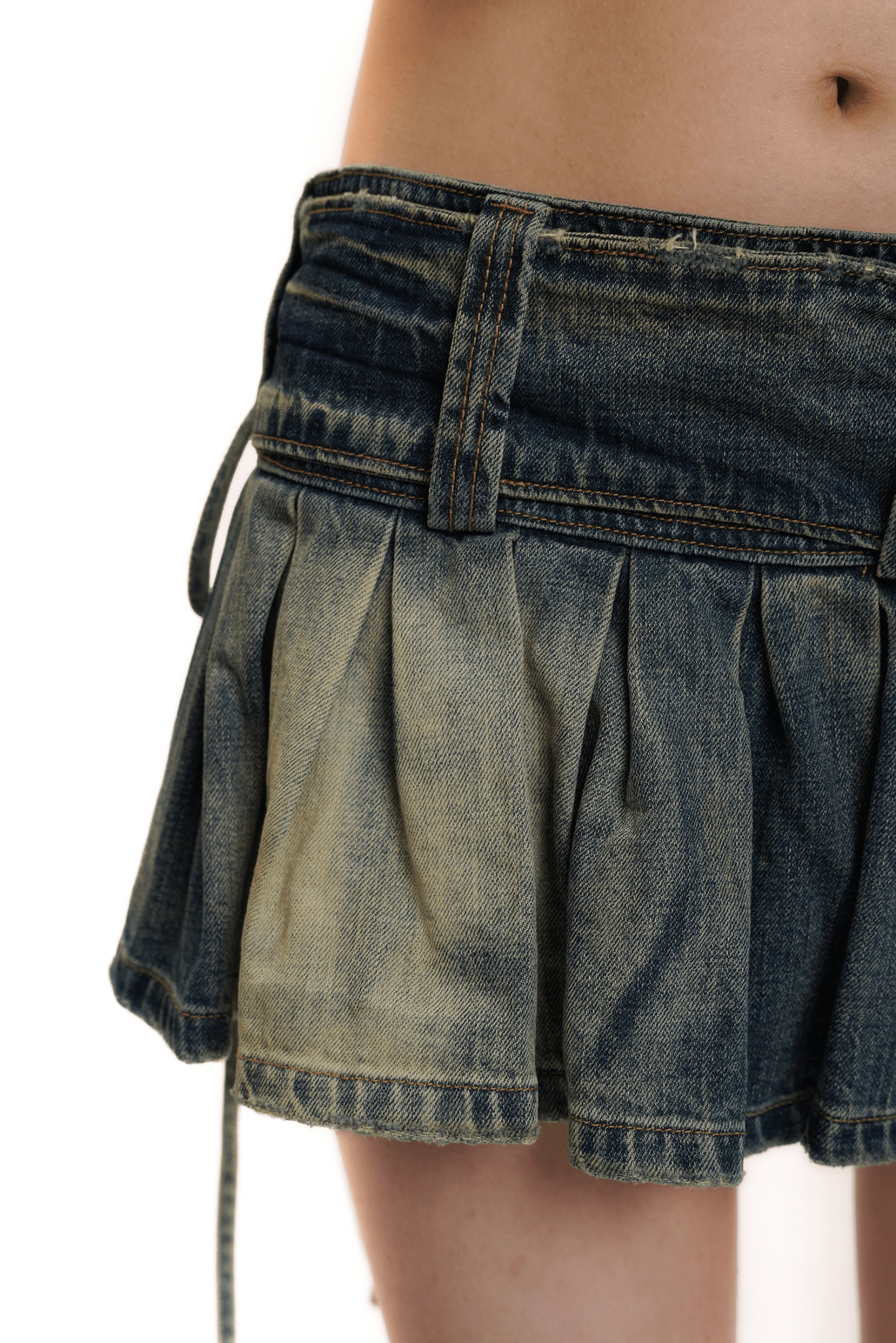 Detachable Utility Belt Vintage Pleated Denim Skirt - COPPING THREADS - MOROMORO
