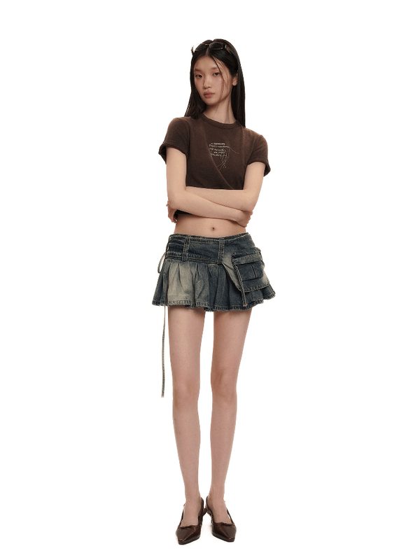 Detachable Utility Belt Vintage Pleated Denim Skirt - COPPING THREADS - MOROMORO
