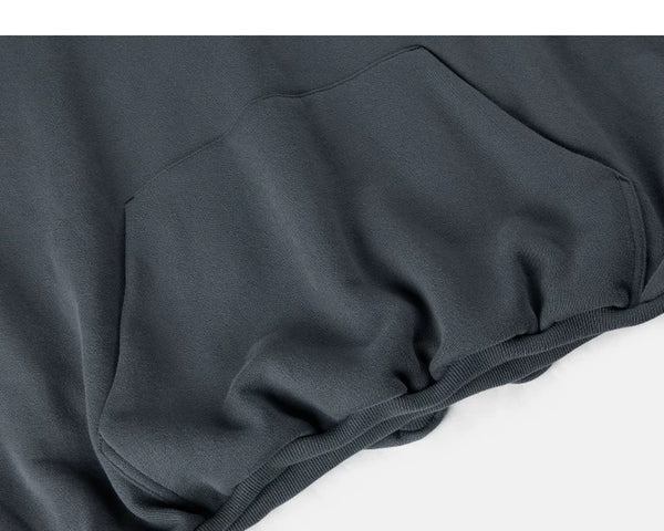 IDLT hoodie, blue gray kangaroo pocket and hem.
