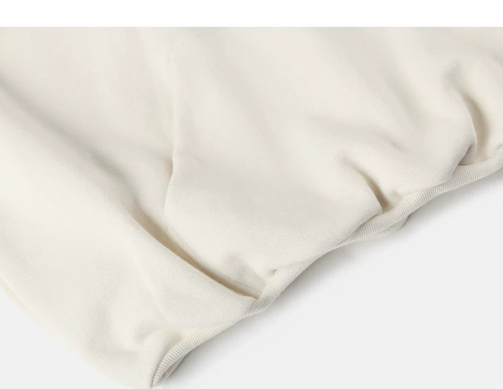 IDLT hoodie, cream kangaroo pocket and hem.