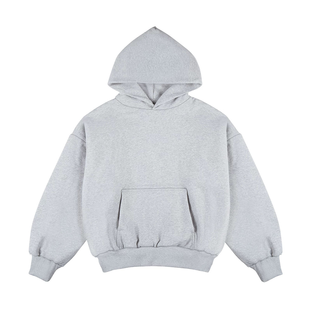 IDLT hoodie, heather gray front.