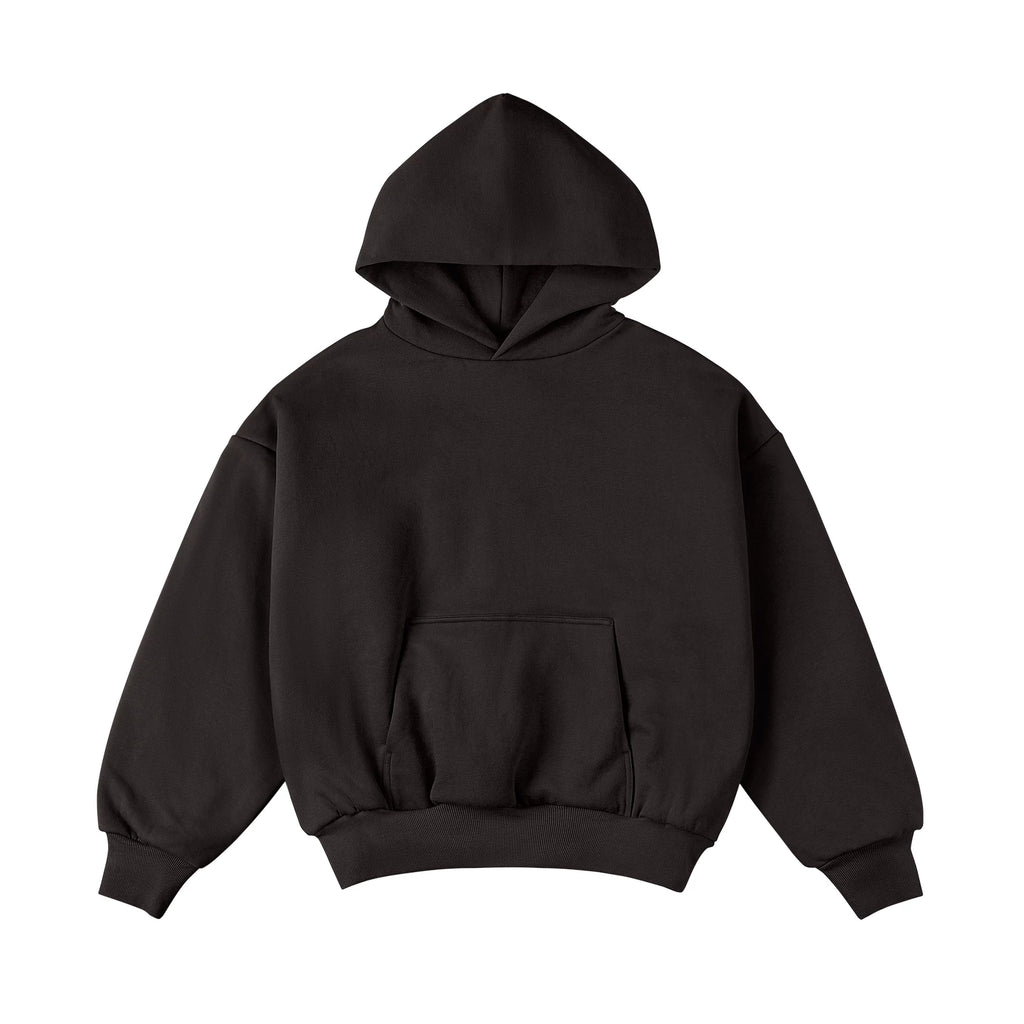 Cropped Double-Layer Hoodie, coffee brown front view.