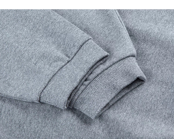 IDLT sweatshirt, heather gray ribbed cuffs.