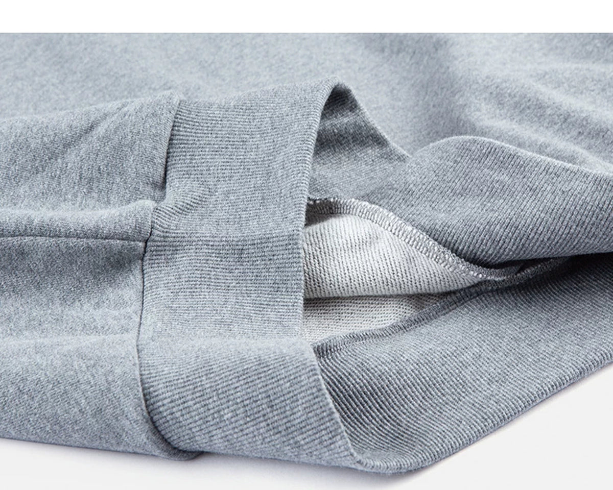 IDLT sweatshirt, heather gray ribbed hem and inner knit.