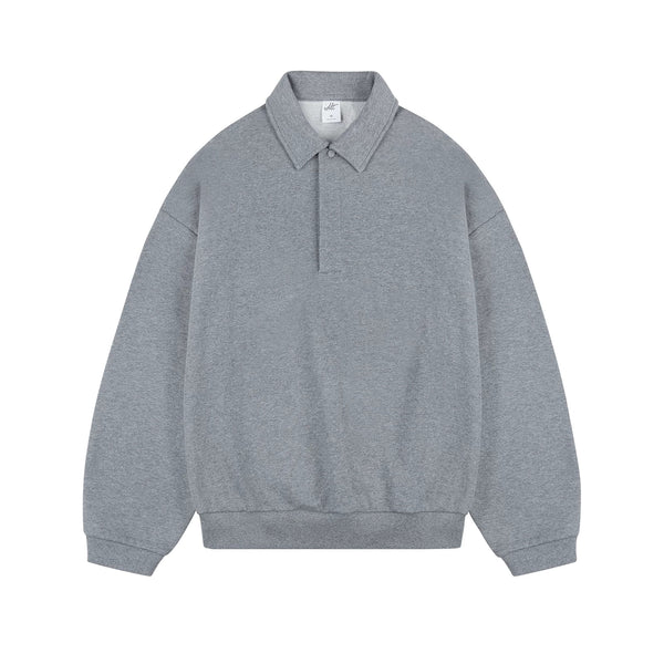 IDLT polo sweatshirt, heather gray front.