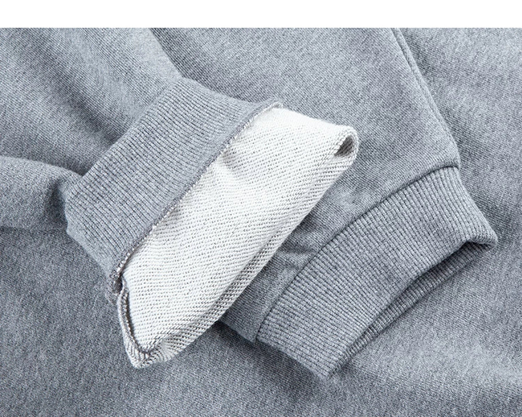 IDLT polo sweatshirt, heather gray turned cuffs.