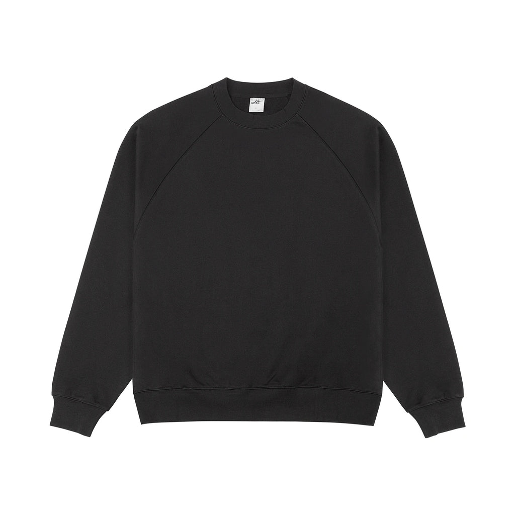 IDLT raglan sweatshirt, black front.