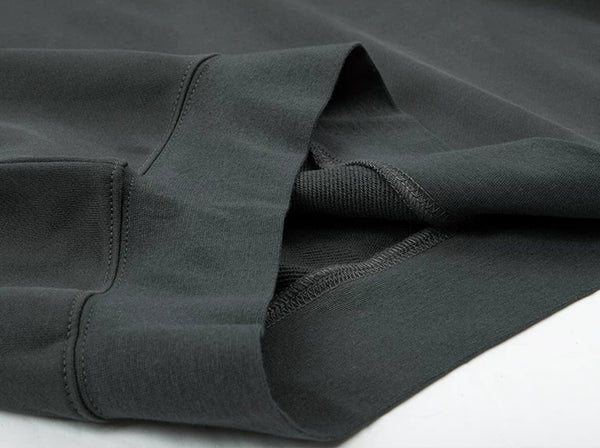 IDLT raglan sweatshirt, dark gray hem stitching.