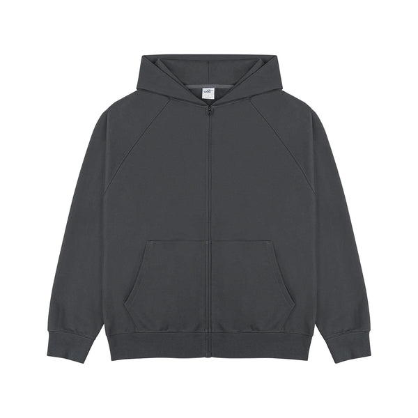 IDLT zip hoodie, dark gray front.