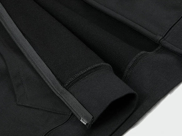 IDLT zip hoodie, black lower zipper and hem.