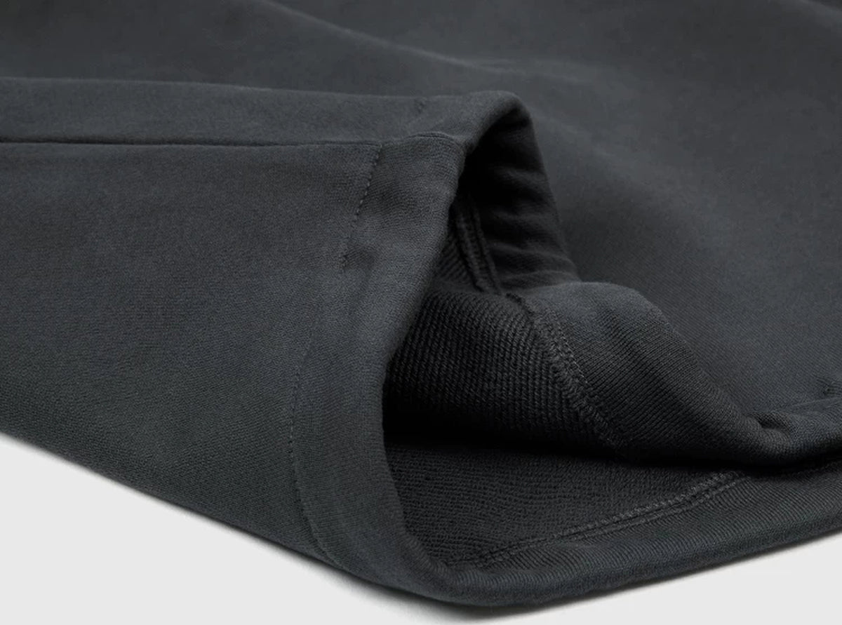 IDLT half zip sweatshirt, dark gray folded hem and inner knit.