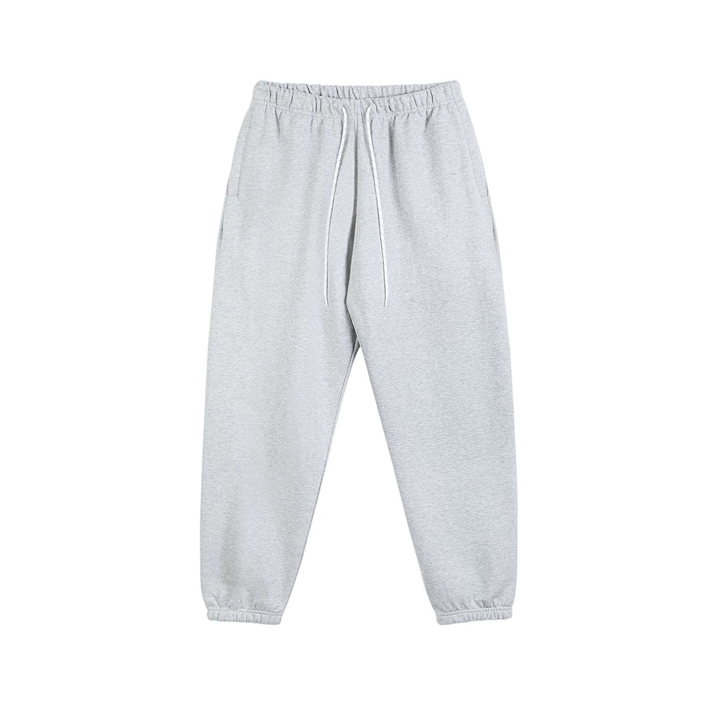 IDLT joggers, heather gray front.