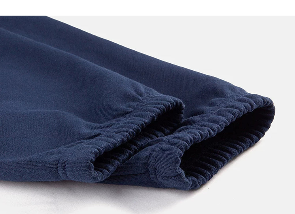 IDLT joggers, navy elastic ankle cuffs.