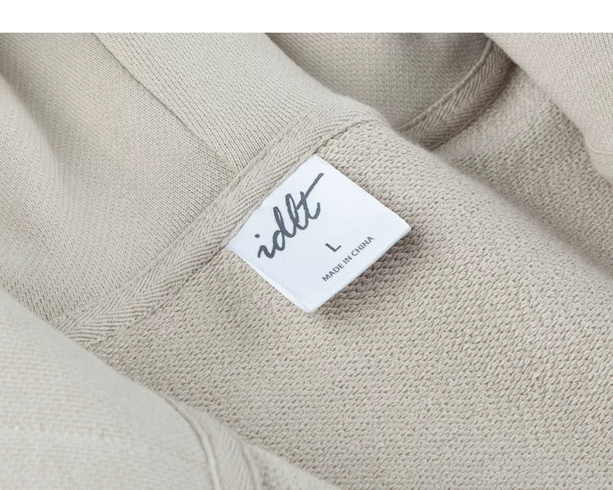 IDLT zip hoodie, beige inner neckline label.