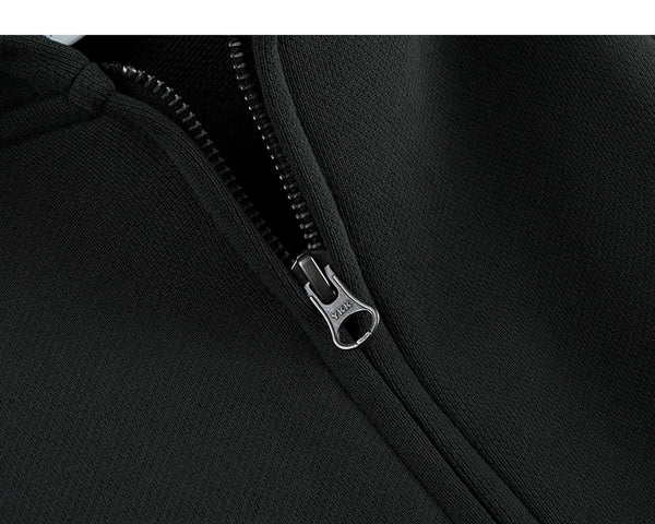 IDLT zip hoodie, black upper zipper.