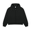IDLT zip hoodie, black front.