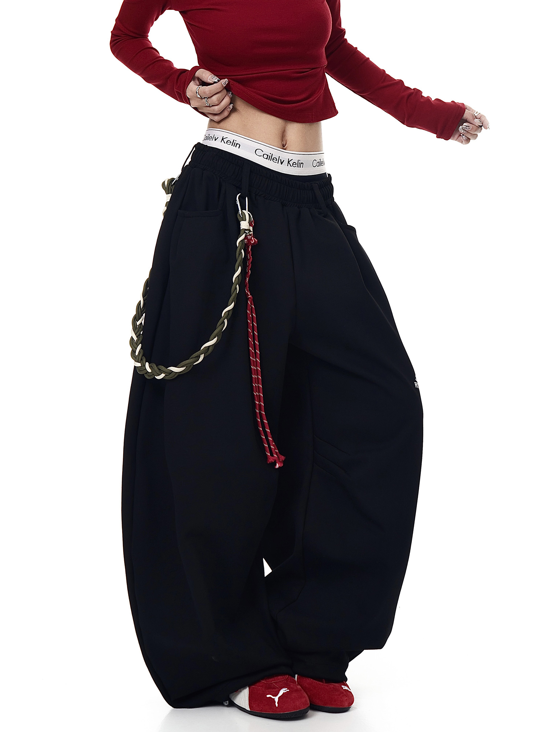 Rope‑Belt Baggy Scythe Sweatpants