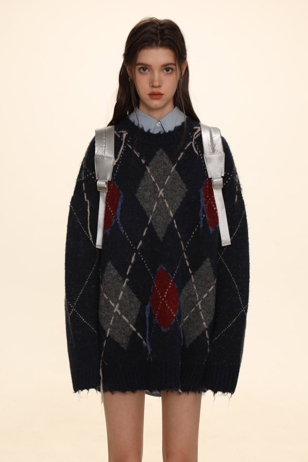 Diamond Pattern Crew Neck Knit Sweater - COPPING THREADS - MOROMORO