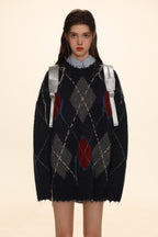 Diamond Pattern Crew Neck Knit Sweater - COPPING THREADS - MOROMORO