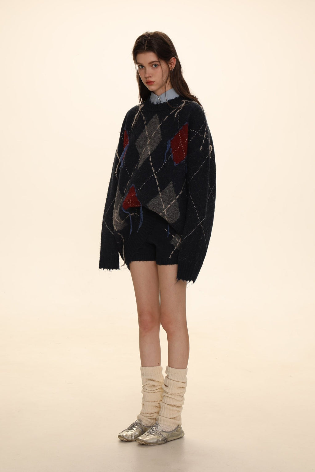 Diamond Pattern Crew Neck Knit Sweater - COPPING THREADS - MOROMORO