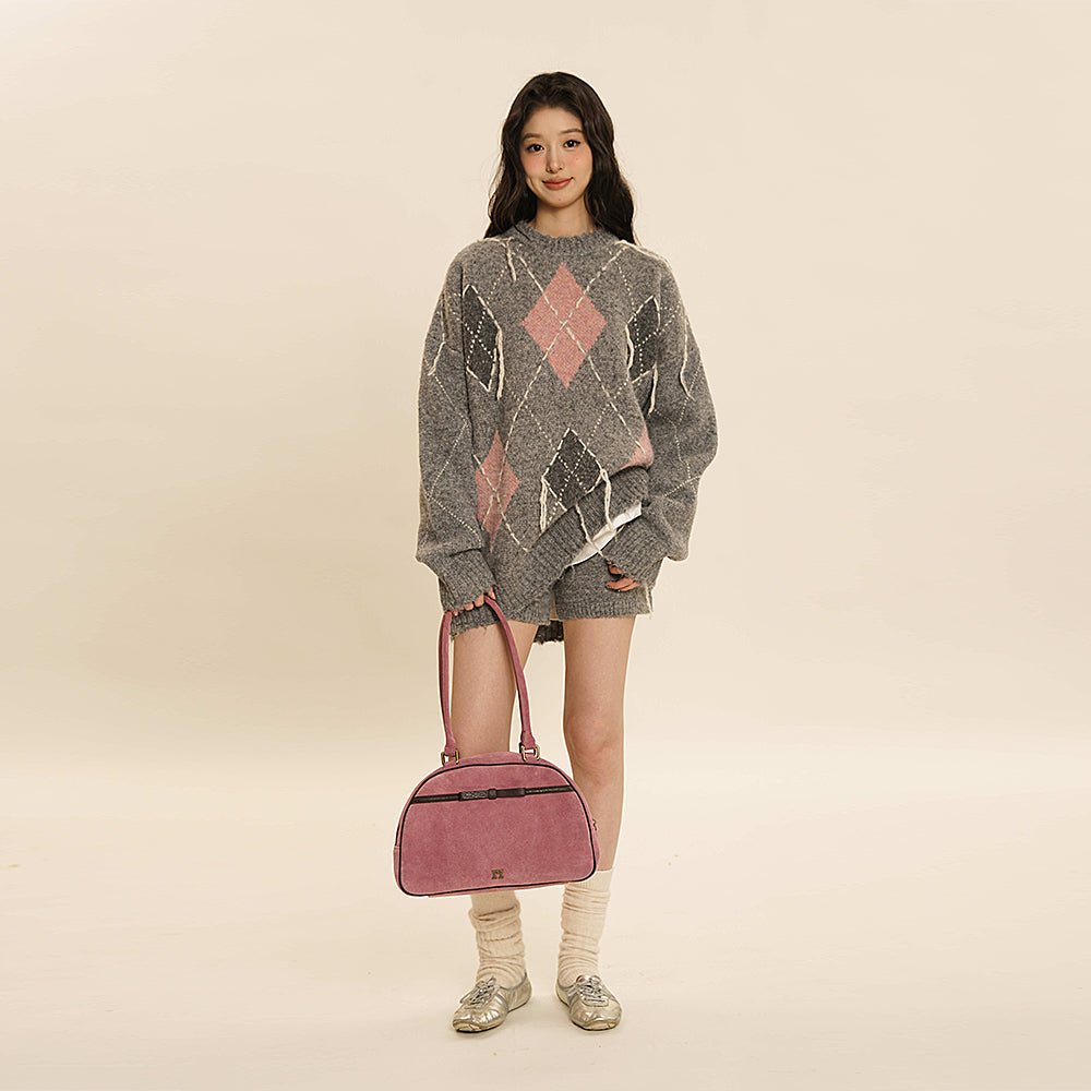 Diamond Pattern Crew Neck Knit Sweater - COPPING THREADS - MOROMORO