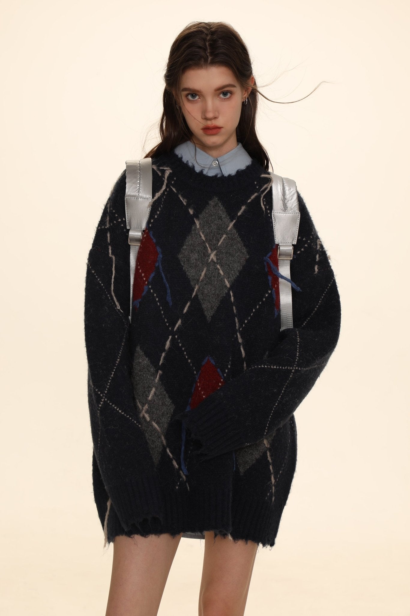 Diamond Pattern Crew Neck Knit Sweater - COPPING THREADS - MOROMORO