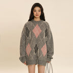 Diamond Pattern Crew Neck Knit Sweater - COPPING THREADS - MOROMORO