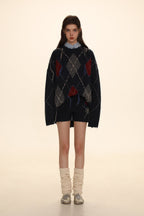 Diamond Pattern Crew Neck Knit Sweater - COPPING THREADS - MOROMORO