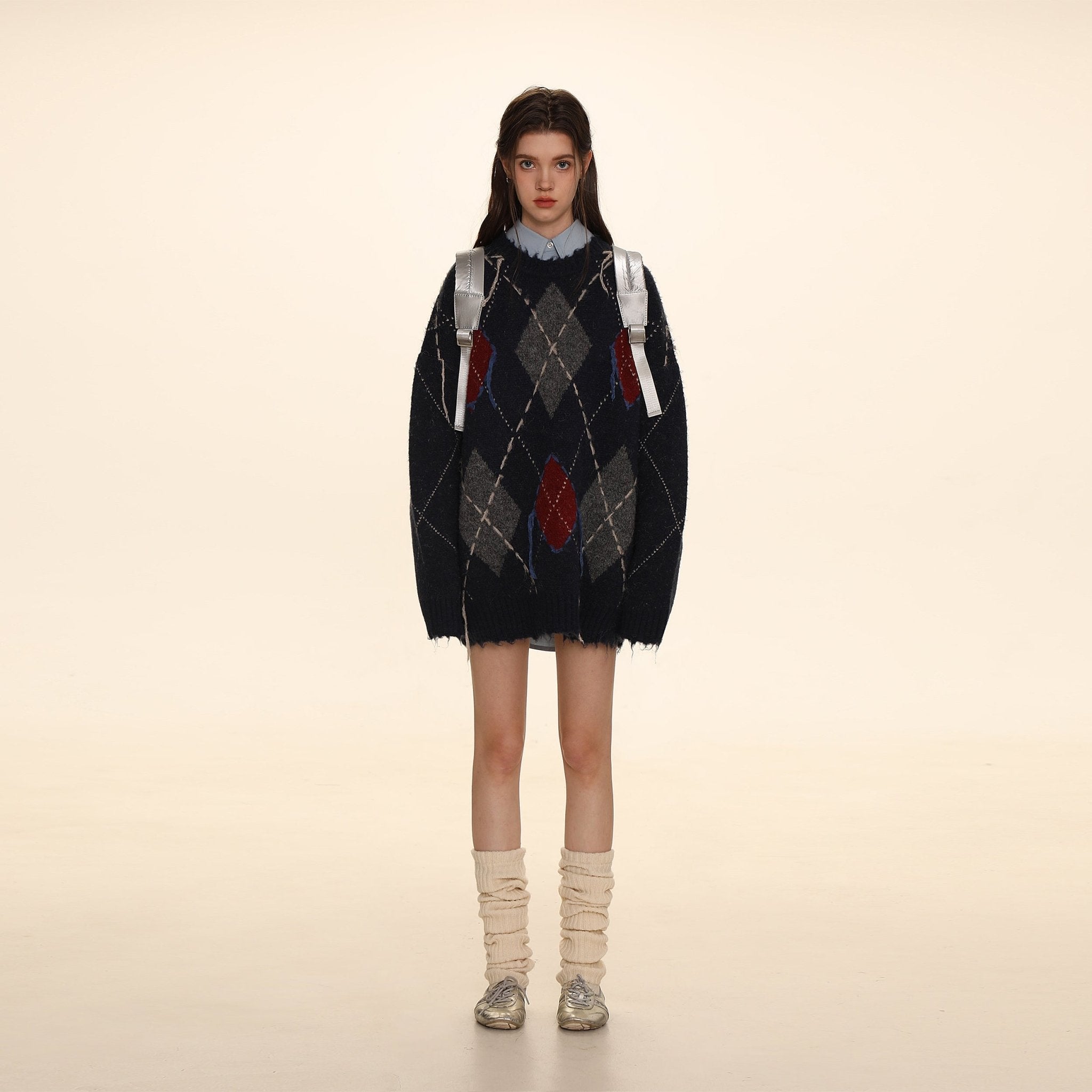 Diamond Pattern Crew Neck Knit Sweater - COPPING THREADS - MOROMORO