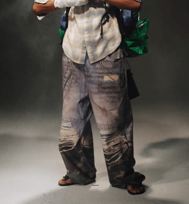 Digital Print Camouflage 3D Layered Faux Two - Piece Denim - COPPING THREADS - TRECLUB Hover Image