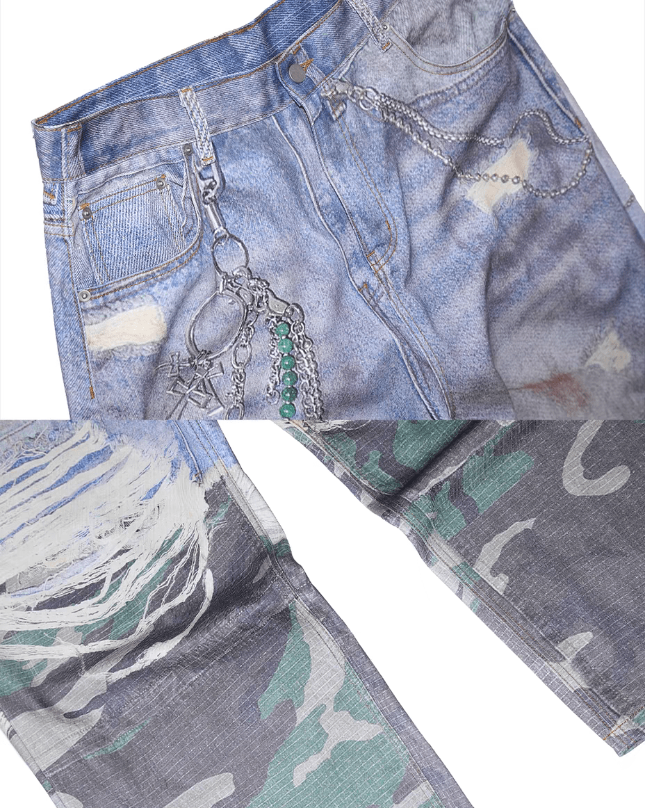 Digital Print Camouflage 3D Layered Faux Two - Piece Denim - COPPING THREADS - TRECLUB