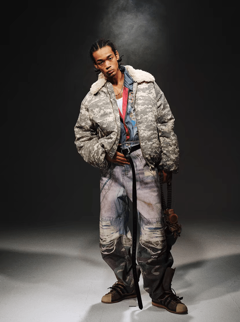 Digital Print Camouflage 3D Layered Faux Two - Piece Denim - COPPING THREADS - TRECLUB