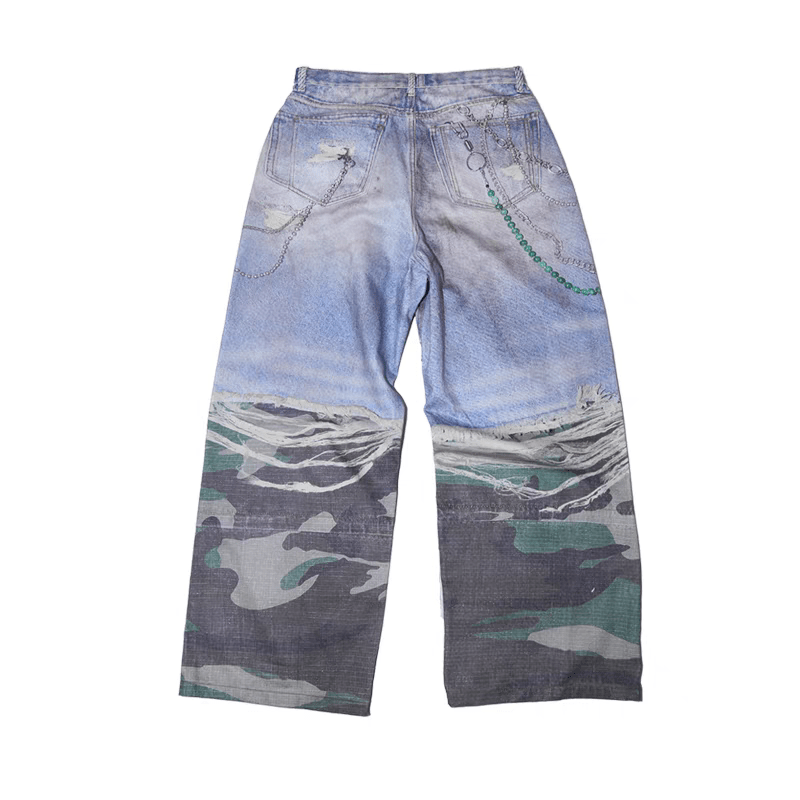 Digital Print Camouflage 3D Layered Faux Two - Piece Denim - COPPING THREADS - TRECLUB