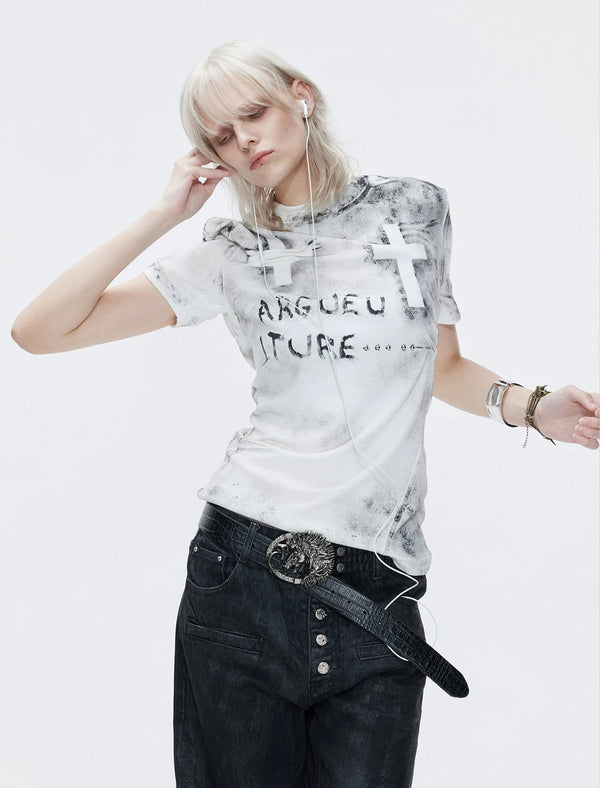 Distressed Cross Studded Fitted T-Shirt - COPPING THREADS - Argue Culture