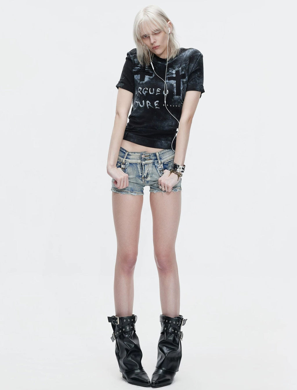Distressed Cross Studded Fitted T-Shirt - COPPING THREADS - Argue Culture