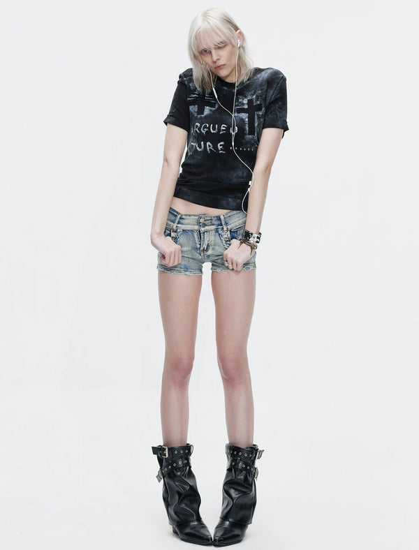 Distressed Cross Studded Fitted T-Shirt - COPPING THREADS - Argue Culture